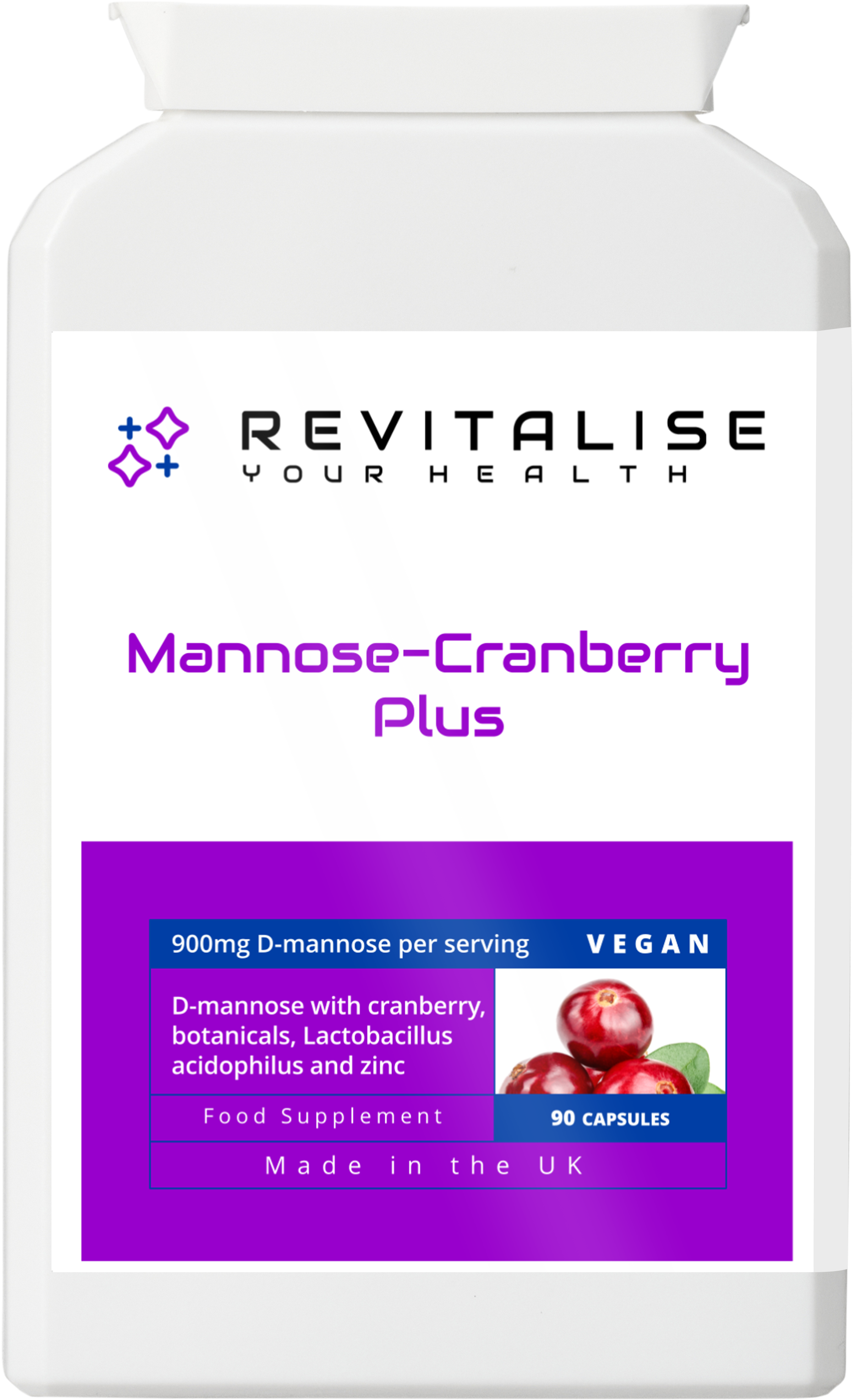 Mannose-Cranberry Plus — 90 Capsules | D-Mannose, Cranberry & Probiotic Complex