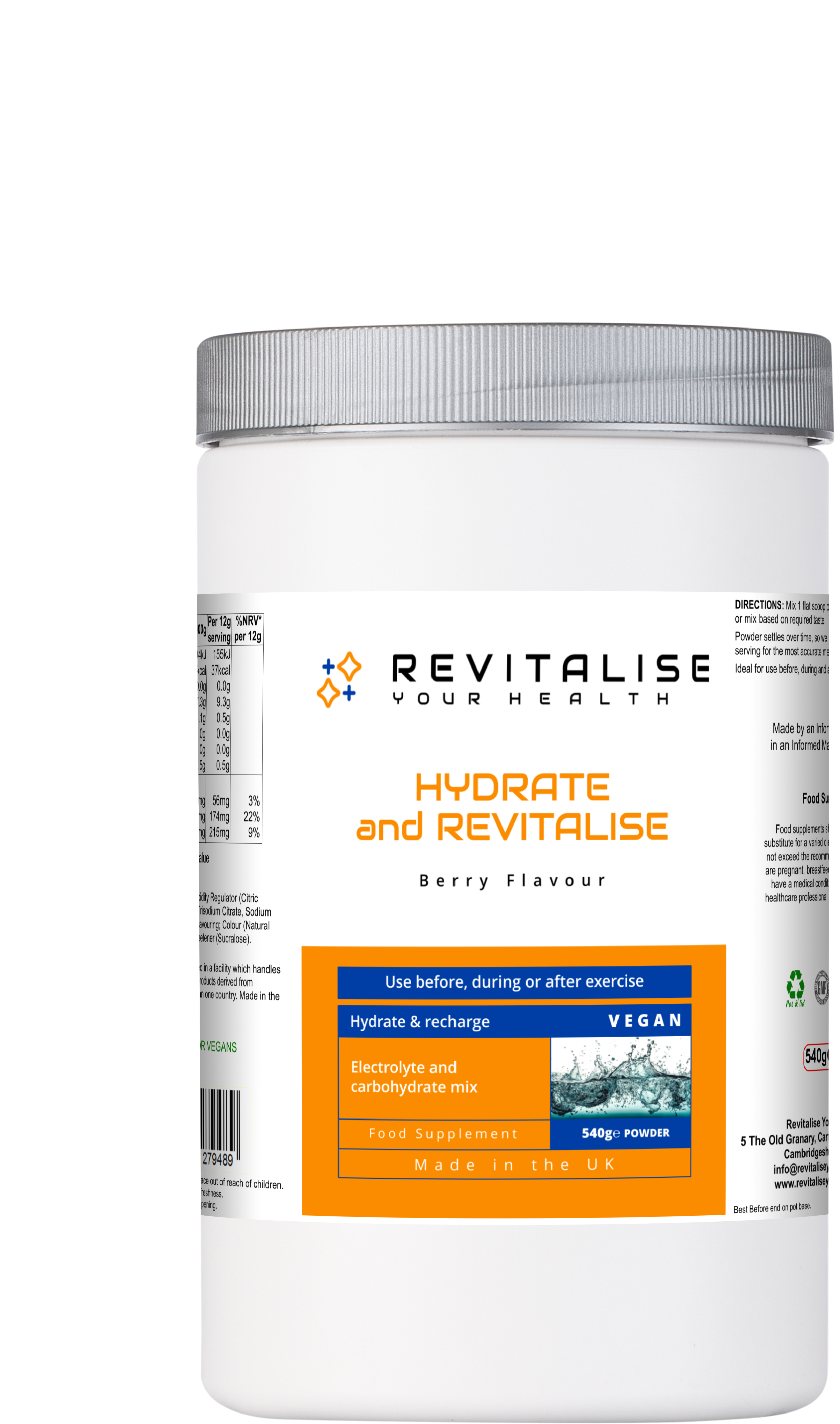Hydrate & Revitalise — Berry Flavour Electrolyte & Carbohydrate Drink Mix