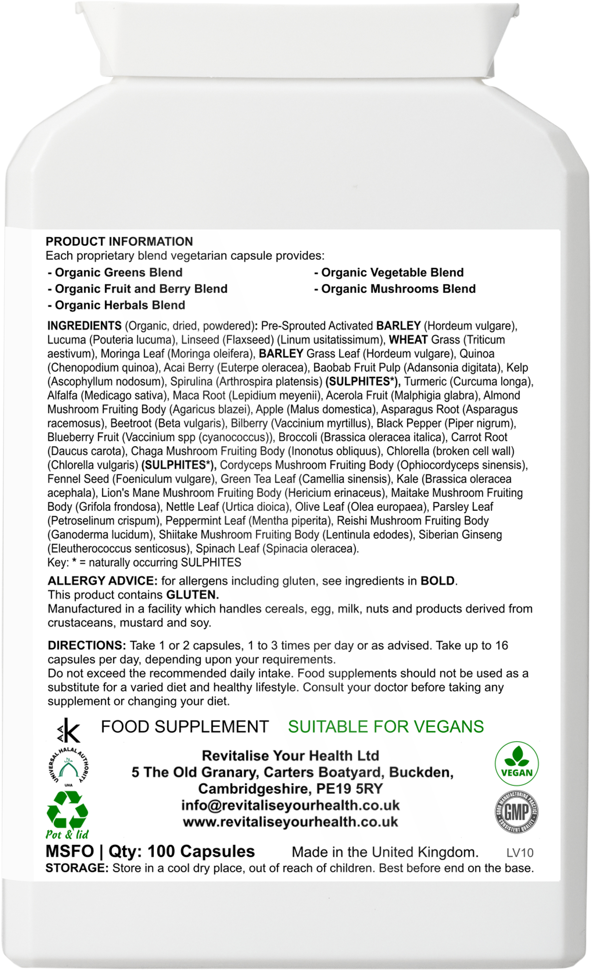 MaxNutrition — 100 Capsules | Organic Whole Food Green Supplement
