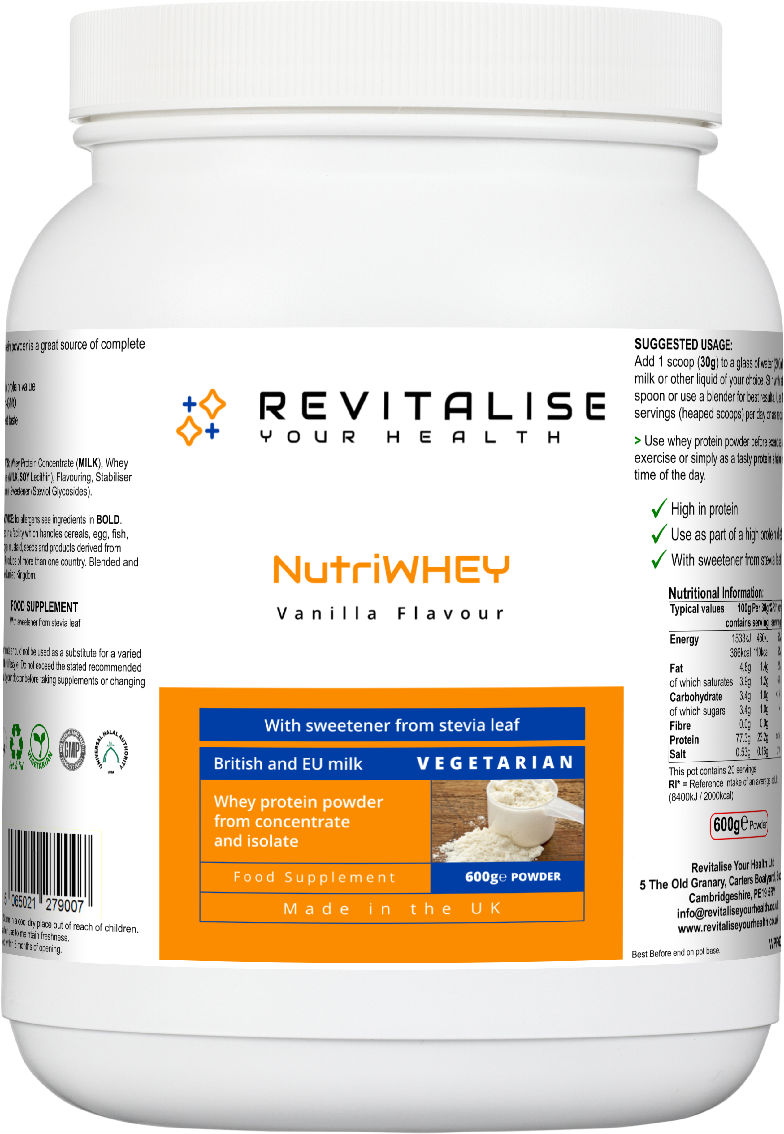 NutriWhey — Vanilla Flavour | 600g Whey Protein Powder