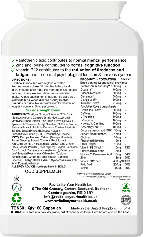 Brain ReVitaliser — 60 Capsules | Mental Performance  & Alertness Formu